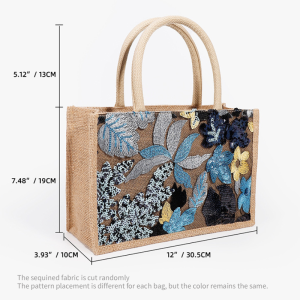 Sac Carré En Lin Pour Femme, Style Décontracté, Orné De Perles De Sequins Brodées, De Fleurs De Forme Irrégulière Et De Feuilles De Couleurs Variées. h5 Image2