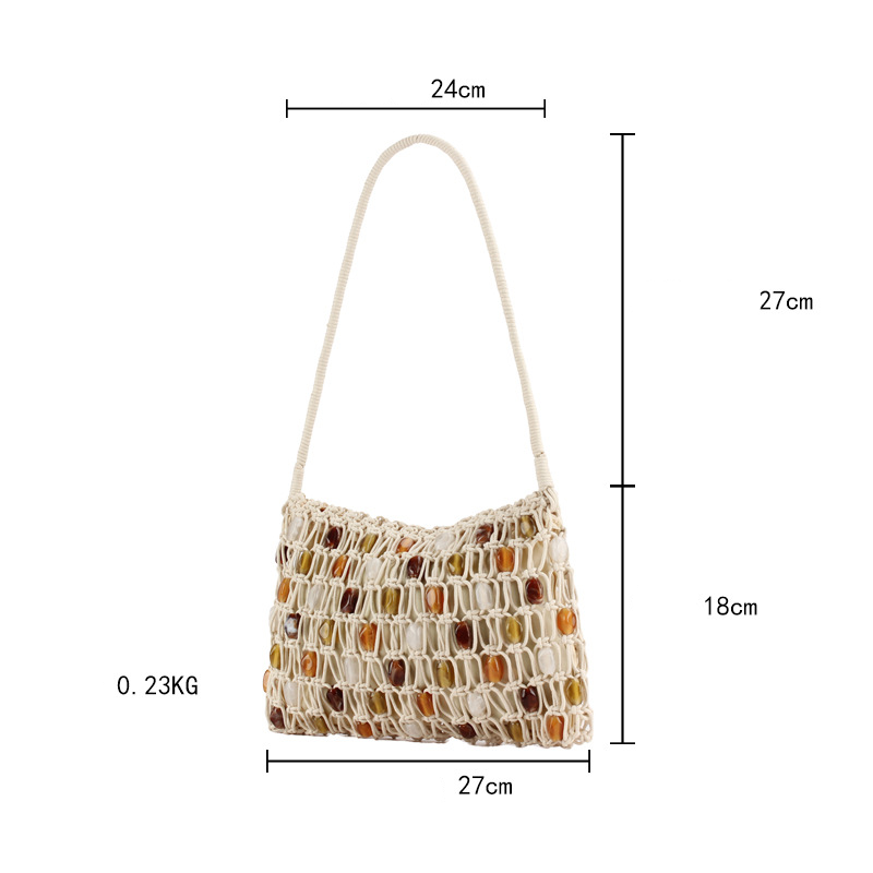 Sac À Main Pour Femme Style Décontracté, Orné De Pompons Tissés Et De Perles, En Corde Tressée.