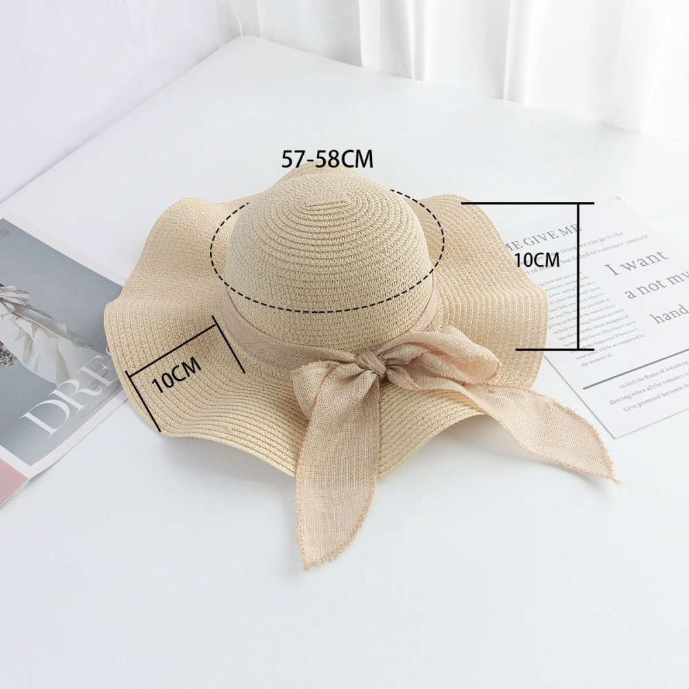 Chapeaux De Paille Pour Femmes En Raphia Uni, Ornés D'Un Joli Nœud Papillon, Collection Romantique 