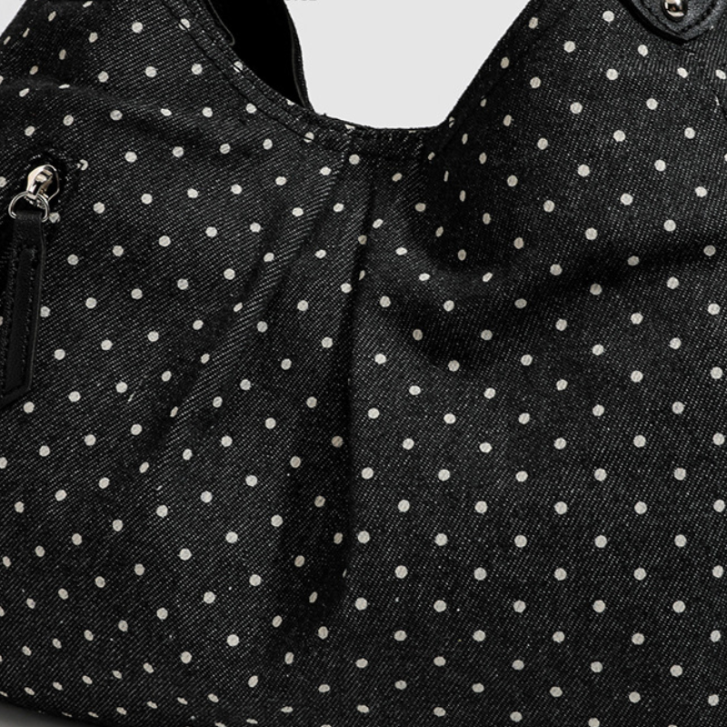 Sacoche De Bras Pour Femme, Style Décontracté, À Pois, Couleur Unie Froncée Et Détails Métalliques h5Image6
