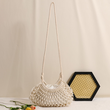 Sac rond pour femme en coton tissé uni ajouré, style vacances 2