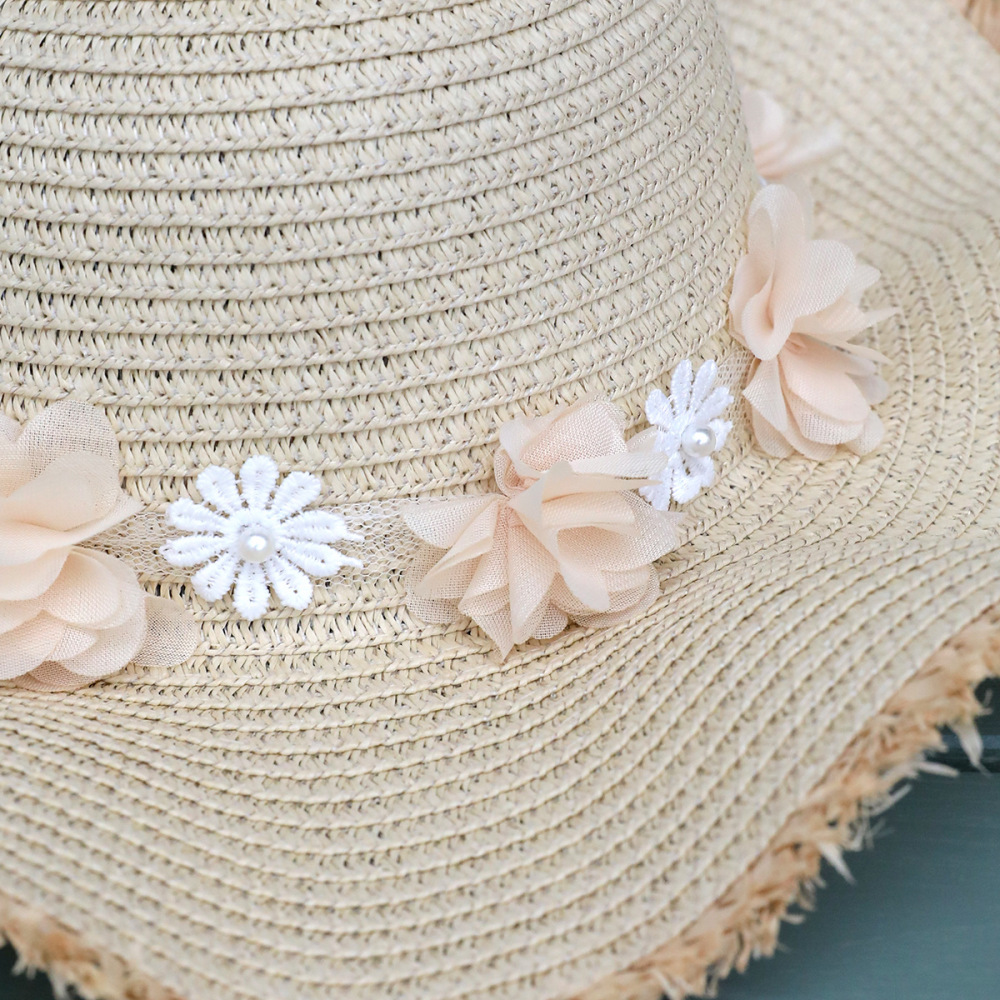 Chapeaux De Paille En Raphia Uni À Motif Floral Romantique Pour Femmes, Collection Vacances Image3