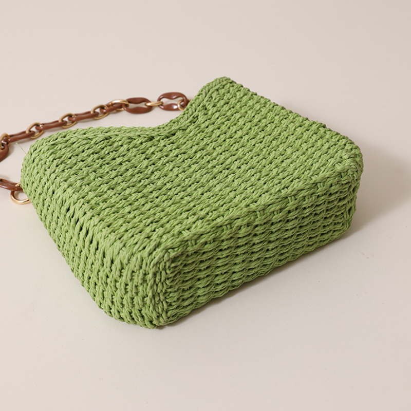 Sac Carré Femme En Raphia Tissé Uni Style Décontracté Image5