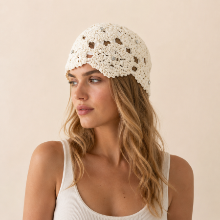 Chapeau tissé à la main en coton ajouré, couleur unie, de la série Simple 2
