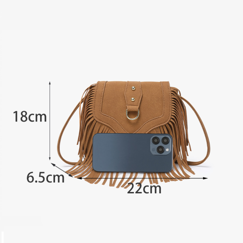 Sac Rond Pour Femme En Cuir Uni À Pompons Style Bohème 