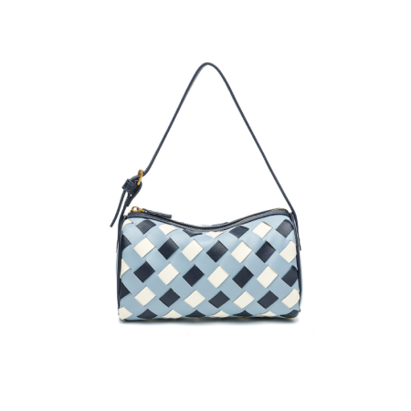 Sac rond pour femme en PU tissé de style minimaliste et de couleurs mélangées