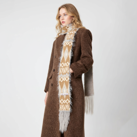 Écharpes d'hiver pour femmes, style bohème ethnique, à pompons, couleurs et formes géométriques mélangées