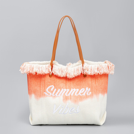 Sac cabas femme en tissu dégradé de couleurs, style décontracté, avec lettres brodées.