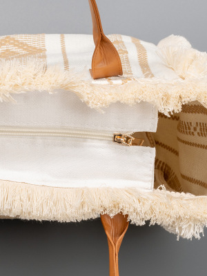Sac Cabas Femme En Toile À Pompons Géométriques Style Décontracté h5 Image5