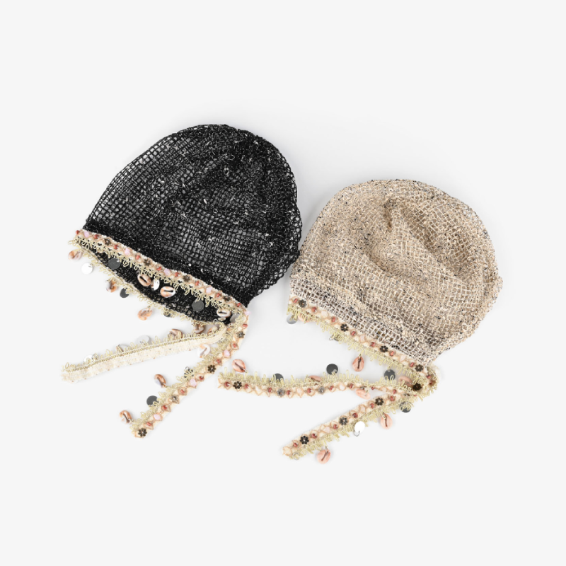 Chapeau À Cache-Oreilles Pour Femme, Style Océanique, À Pompons, En Polyester Tissé Ajouré, Collection Ethnique Image2