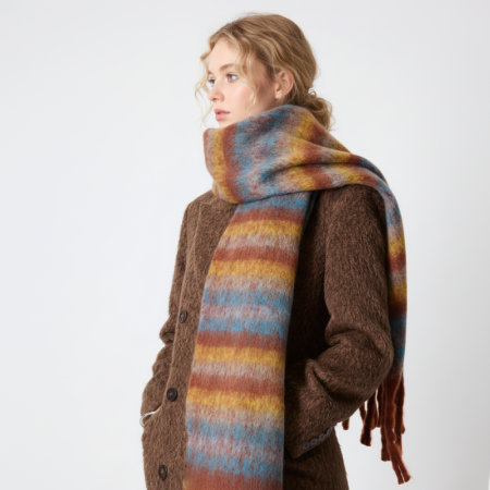 Écharpes d'hiver pour femmes à rayures quotidiennes, à pompons et à dégradé de couleurs, de la série Simple