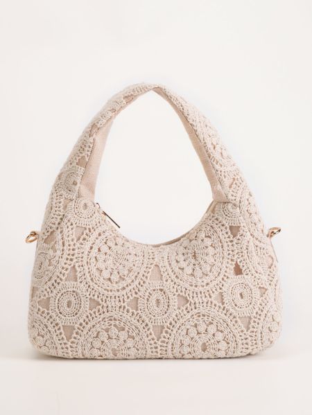 Sacoche de bras pour femme en tissu uni brodé, style parisien chic