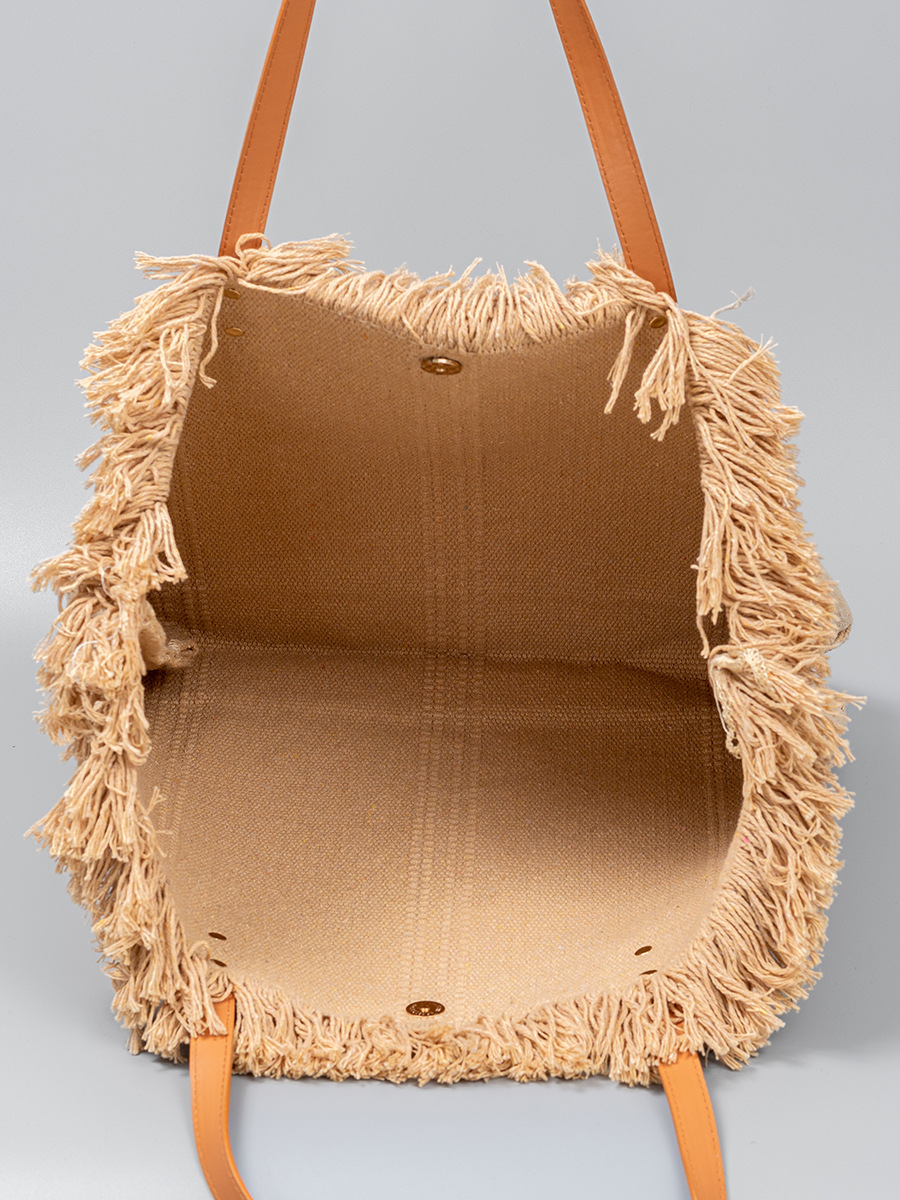 Sac Cabas Femme En Toile Unie À Pompons, Style Décontracté h5Image4