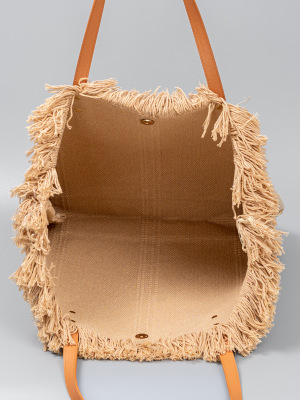Sac Cabas Femme En Toile Unie À Pompons, Style Décontracté h5 Image4