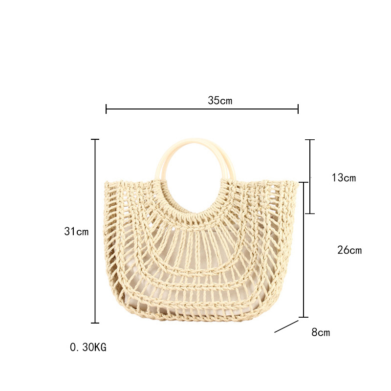 Sac Carré Pour Femme En Raphia Tissé Ajouré, Couleur Unie, Style Vacances h5Image2