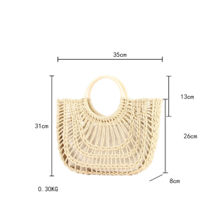 Sac Carré Pour Femme En Raphia Tissé Ajouré, Couleur Unie, Style Vacances h5 Image2