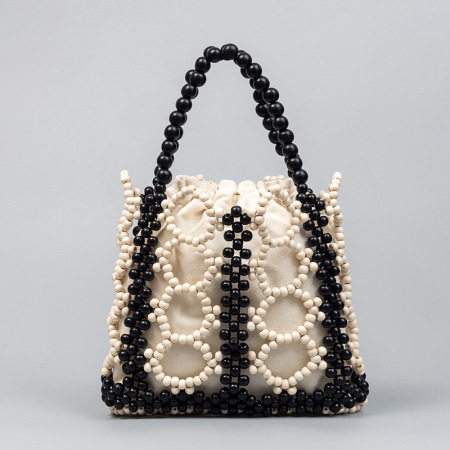 Sac carré pour femme en bois multicolore ajouré et perles tissées style vacances