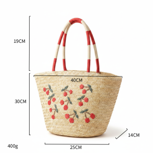Sac Trapèze Femme En Raphia Tissé Couleur Cerise Style Vacances h5