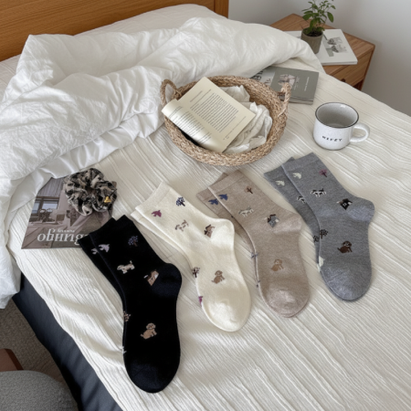 Chaussettes mi-mollet à petits motifs animaux mignons et rebondissants