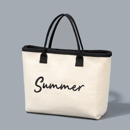 Sac Cabas Femme En Toile Multicolore Brodée, Style Minimaliste