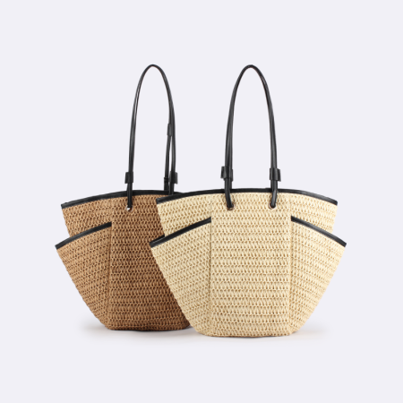 Sac trapèze femme en raphia tissé uni, style décontracté