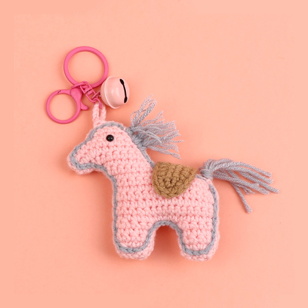 Porte-clés en coton tissé, motif poney mignon et multicolore, série Simple, collection Simple.