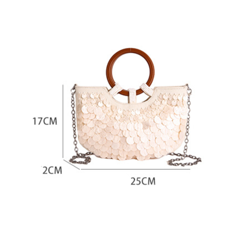 Sac Demi-Lune Pour Femme, Style Soirée, Tissé À Sequins, Uni, Perles, Coquillages. Image2