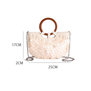 Sac Demi-Lune Pour Femme, Style Soirée, Tissé À Sequins, Uni, Perles, Coquillages. h5 Image2