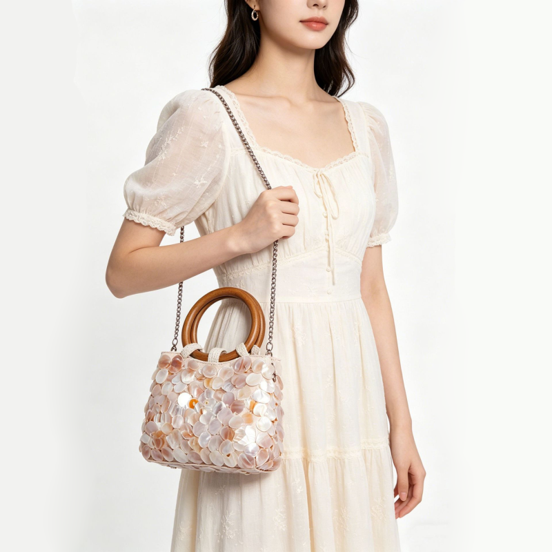 Sac Carré Femme En Pvc Transparent Tissé Uni, Style Décontracté, Motif Coquillages. Image3