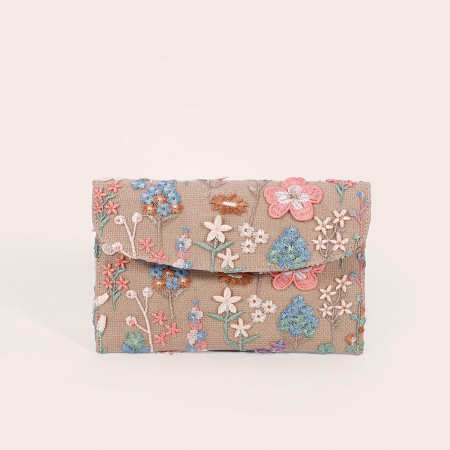 Sac carré en lin brodé de sequins, perles et fleurs, style soirée, pour femme