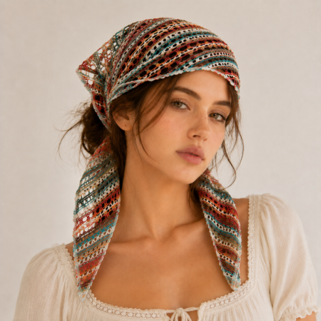 Bandeaux à cheveux pour femmes en polyester de couleurs mélangées, style bohème, ajourés et à rayures, collection Simple Series