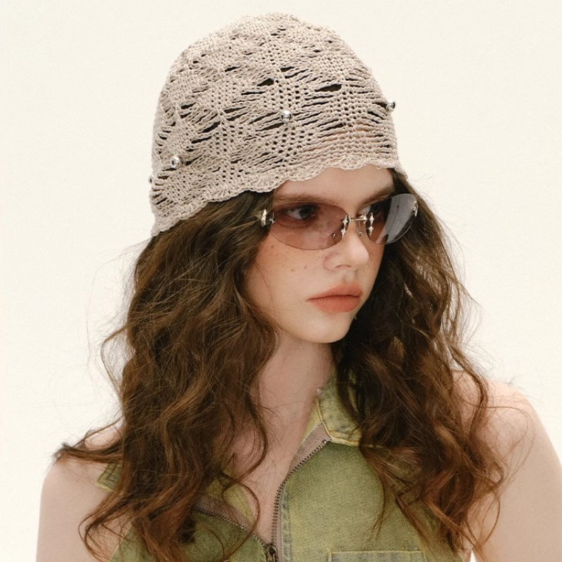 Chapeaux Tissés Ajourés De Couleur Unie De La Série Simple h5Image2