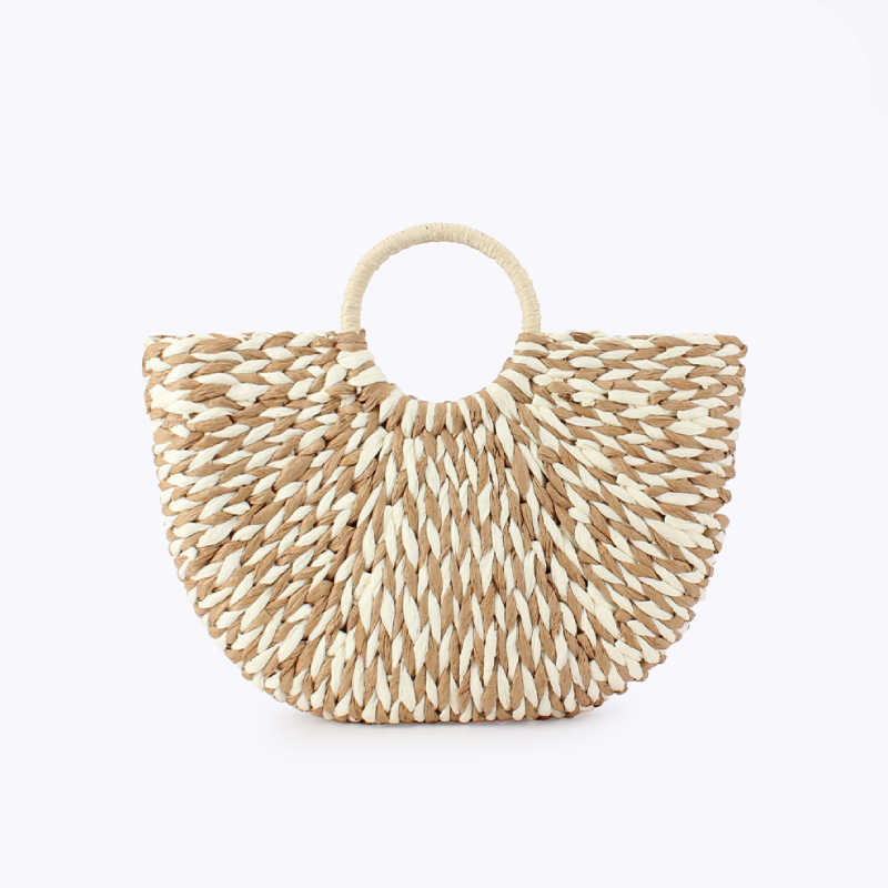 Sac Demi-Lune En Raphia Tissé Multicolore Style Vacances Pour Femme h5Image2