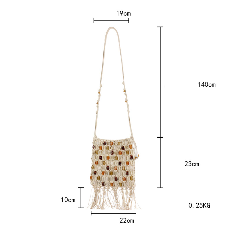 Sac Carré Pour Femme, Style Décontracté, Avec Pompons Tissés, Perles Et Corde Tressée. 