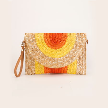 Sac carré femme en raphia tissé à rayures multicolores style vacances 2
