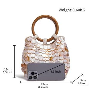 Sac Carré Femme En Pvc Transparent Tissé Uni, Style Décontracté, Motif Coquillages. h5 
