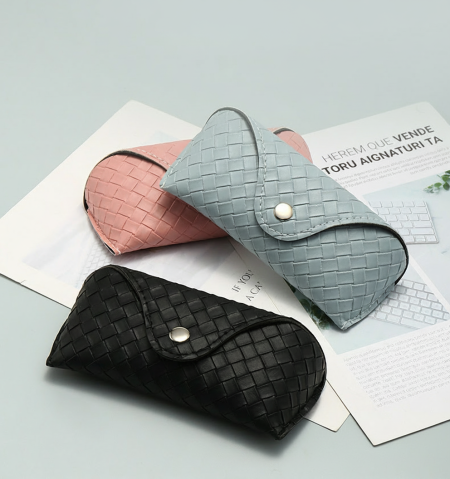Boîte de rangement pour lunettes de soleil Simple Series Daily couleur unie tissée en PU