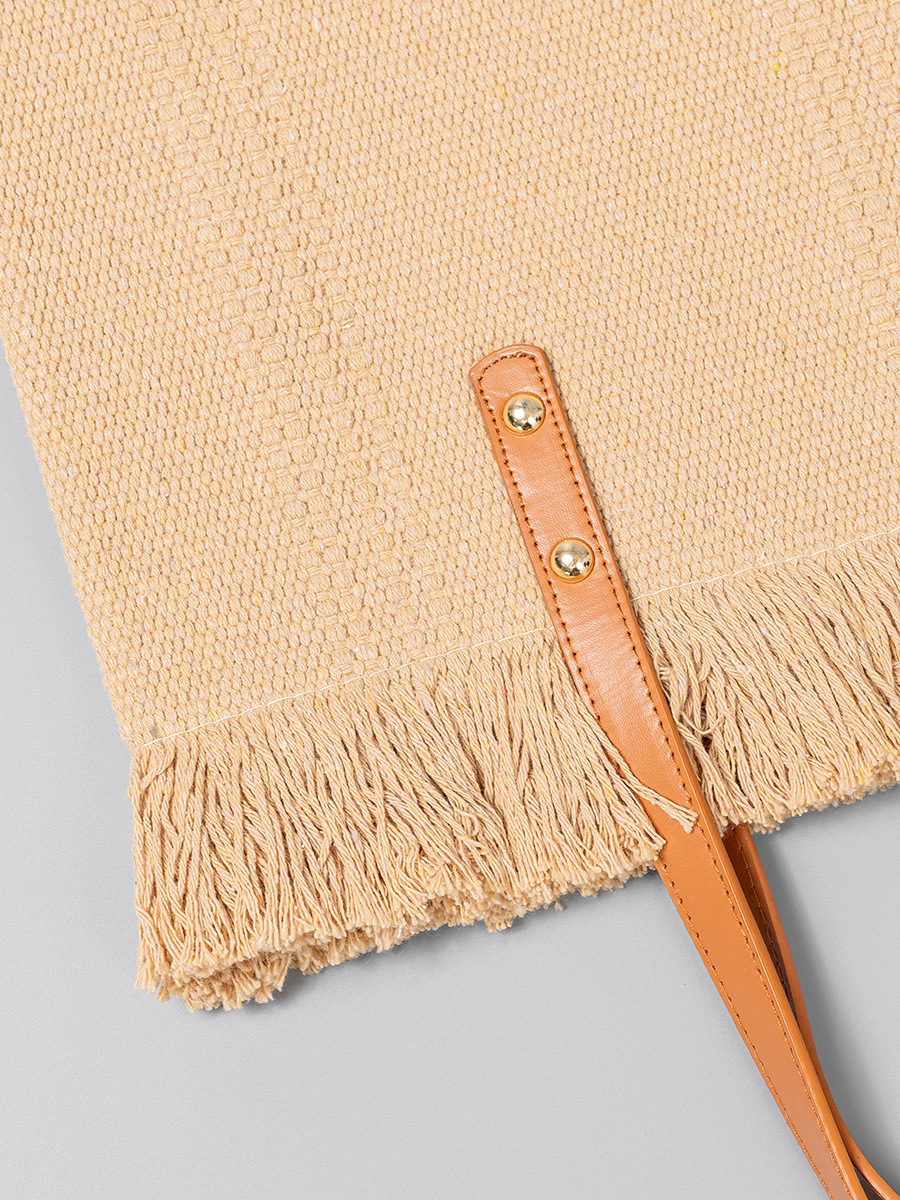 Sac Cabas Femme En Toile Unie À Pompons, Style Décontracté h5Image5