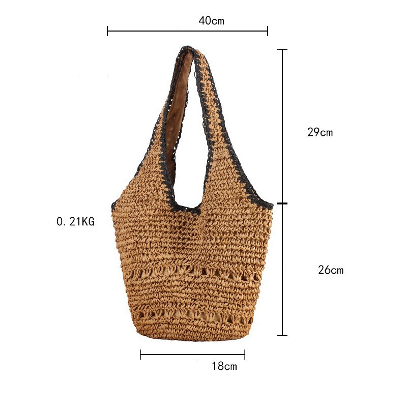 Sac Trapèze Femme En Raphia Tissé Uni Style Vacances