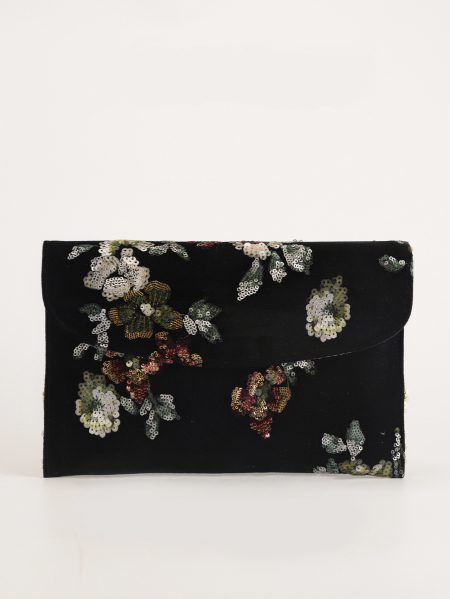Sac à main pour femme, style soirée, orné de sequins et de perles florales, en polyester.