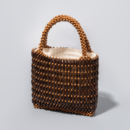 Sac carré femme en acrylique ajouré, tissé, uni, orné de perles, style vacances