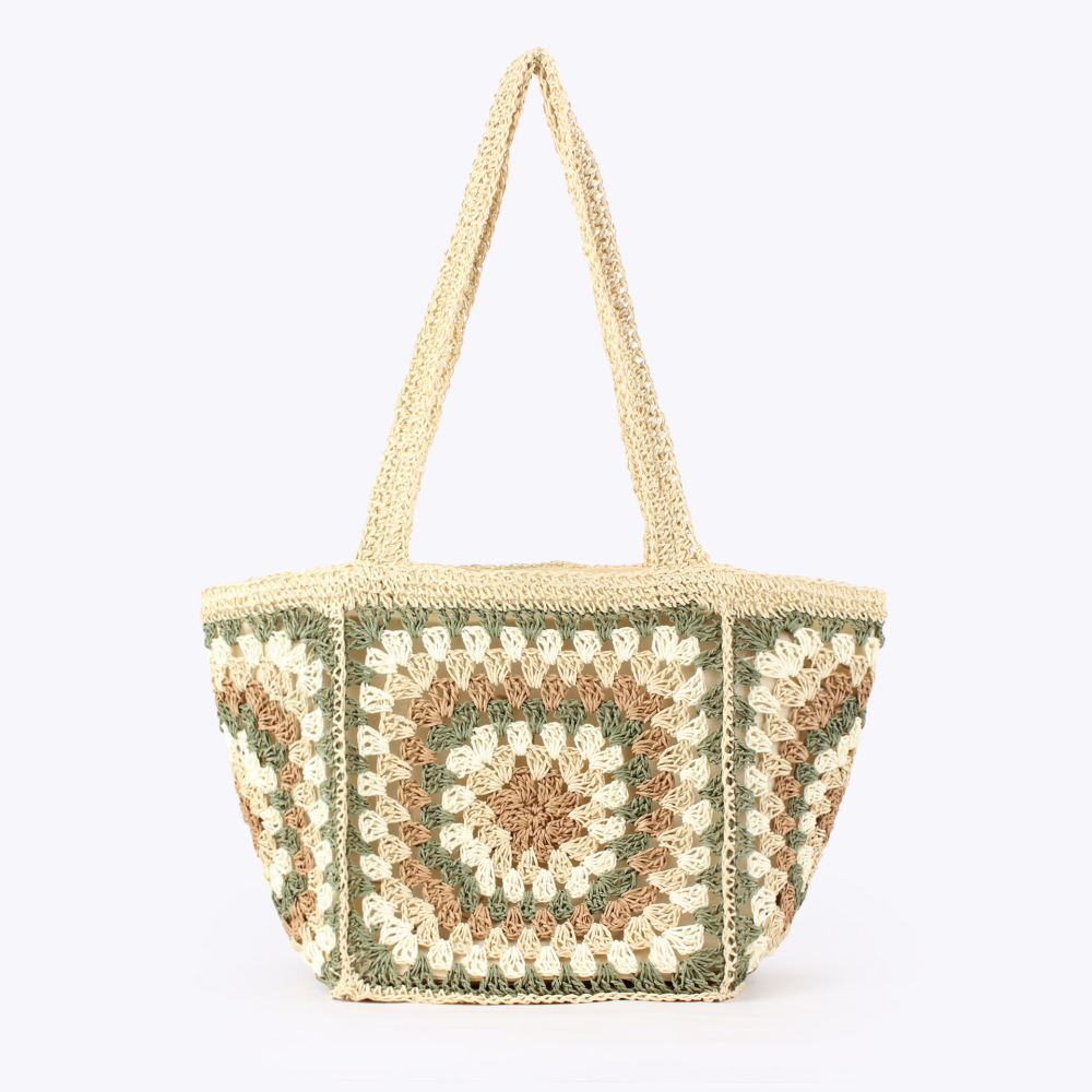 Sac Carré En Paille Tressée De Style Décontracté, De Couleur Et De Forme Géométrique, Pour Femme h5Image3