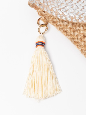 Sac Carré Pour Femme En Lin Tissé À Pompons Multicolores Style Vacances h5 Image5
