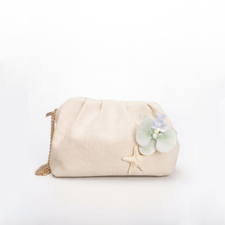 Sac oreiller femme en paille tissée à fleurs style océanique