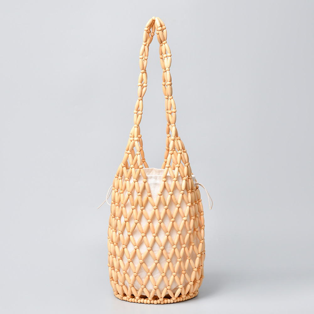 Sac Seau Femme En Bois Multicolore Ajouré Et Perles Tissées Style Vacances Image2
