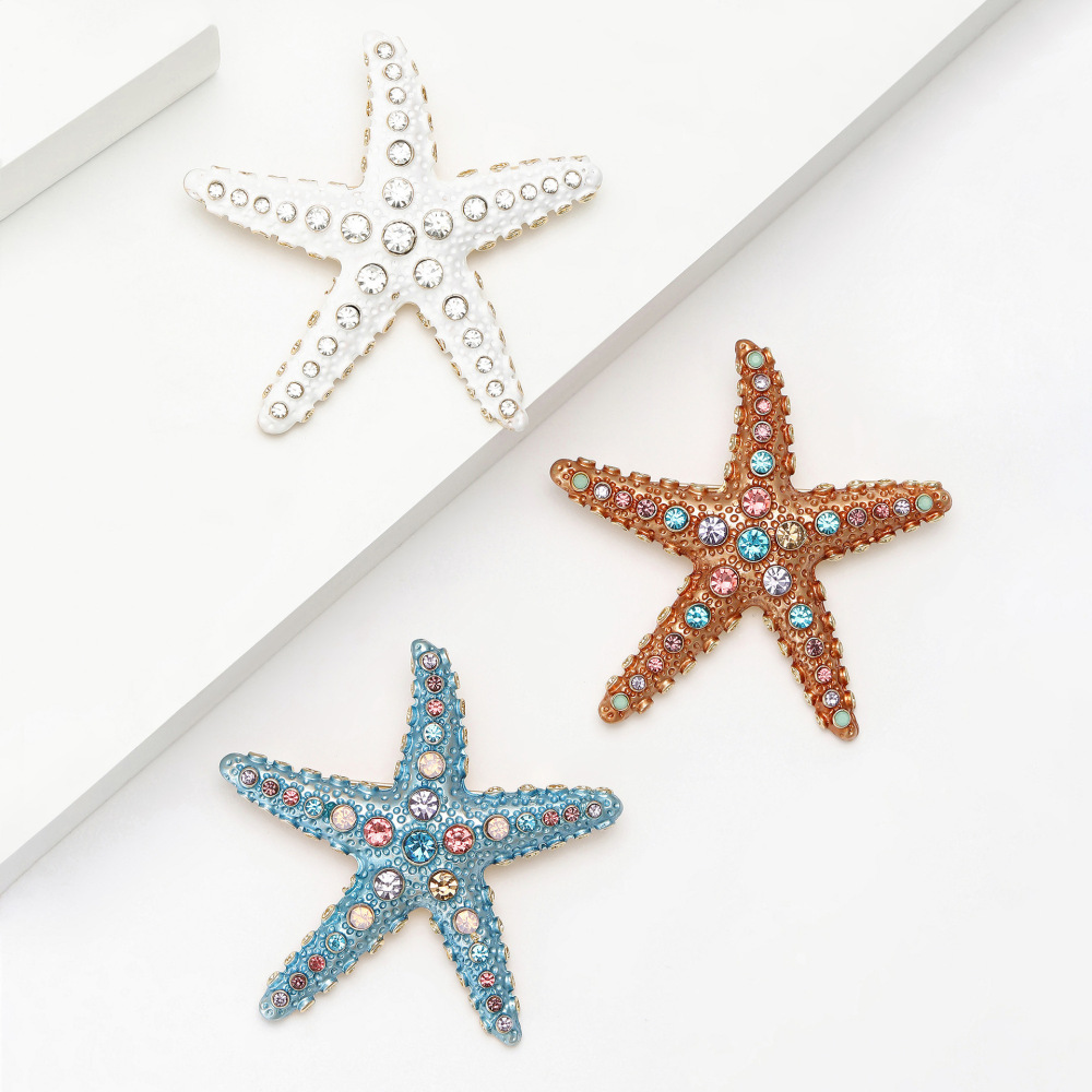 Broches En Strass En Forme D'Étoile De Mer, Style Rétro Océanique, Collection Luxueuse h5Image2
