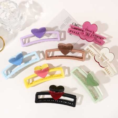 Pinces à cheveux en plastique multicolores en forme de cœur simple, collection romantique 2