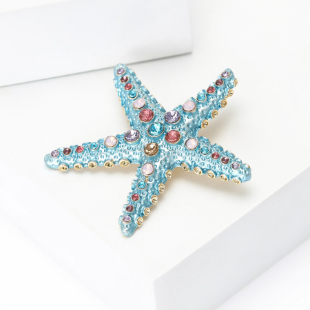 Broches en strass en forme d'étoile de mer, style rétro océanique, collection luxueuse