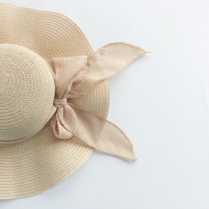 Chapeaux De Paille Pour Femmes En Raphia Uni, Ornés D'Un Joli Nœud Papillon, Collection Romantique h5 Image3