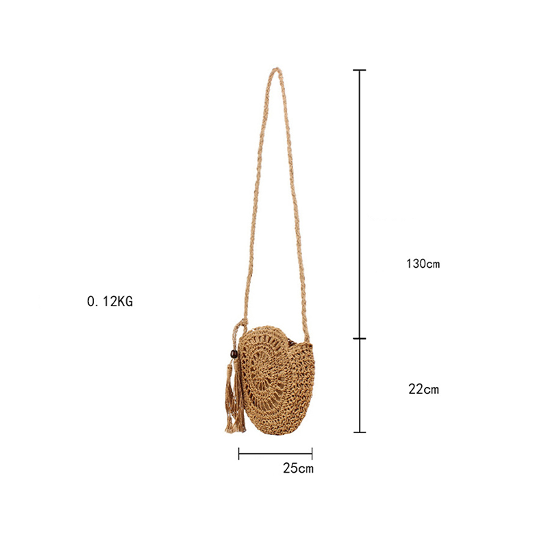 Sac Rond Pour Femme Avec Nœud Papillon, Pompon Et Forme Irrégulière En Corde Ajourée, Style Vacances Image3